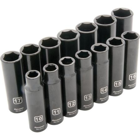 Dynamic 1/2" Dr 14Pcs 6 Point, Deep Impact, Metric Socket Set, 10mm - 23mm D018022